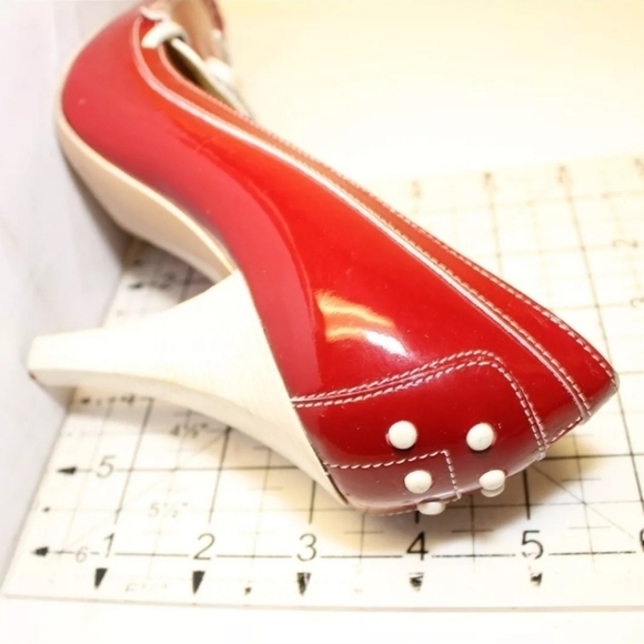 Tod's Womens Leather Square Toe Italy High Heeled Boat Shoes red 6 - Picture 14 of 16